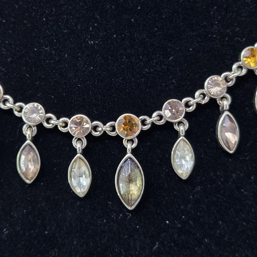 Rhinestone Gold Tone Choker Necklace Multiple Dangles Adjustable‎ Length 16-18